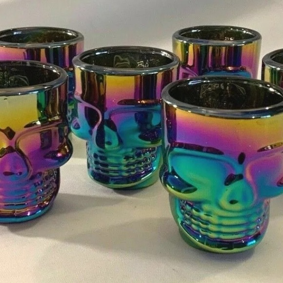 6 Iridescent Skull Shot Glasses by Circleware Rainbow Fusion - Picture 5 of 16